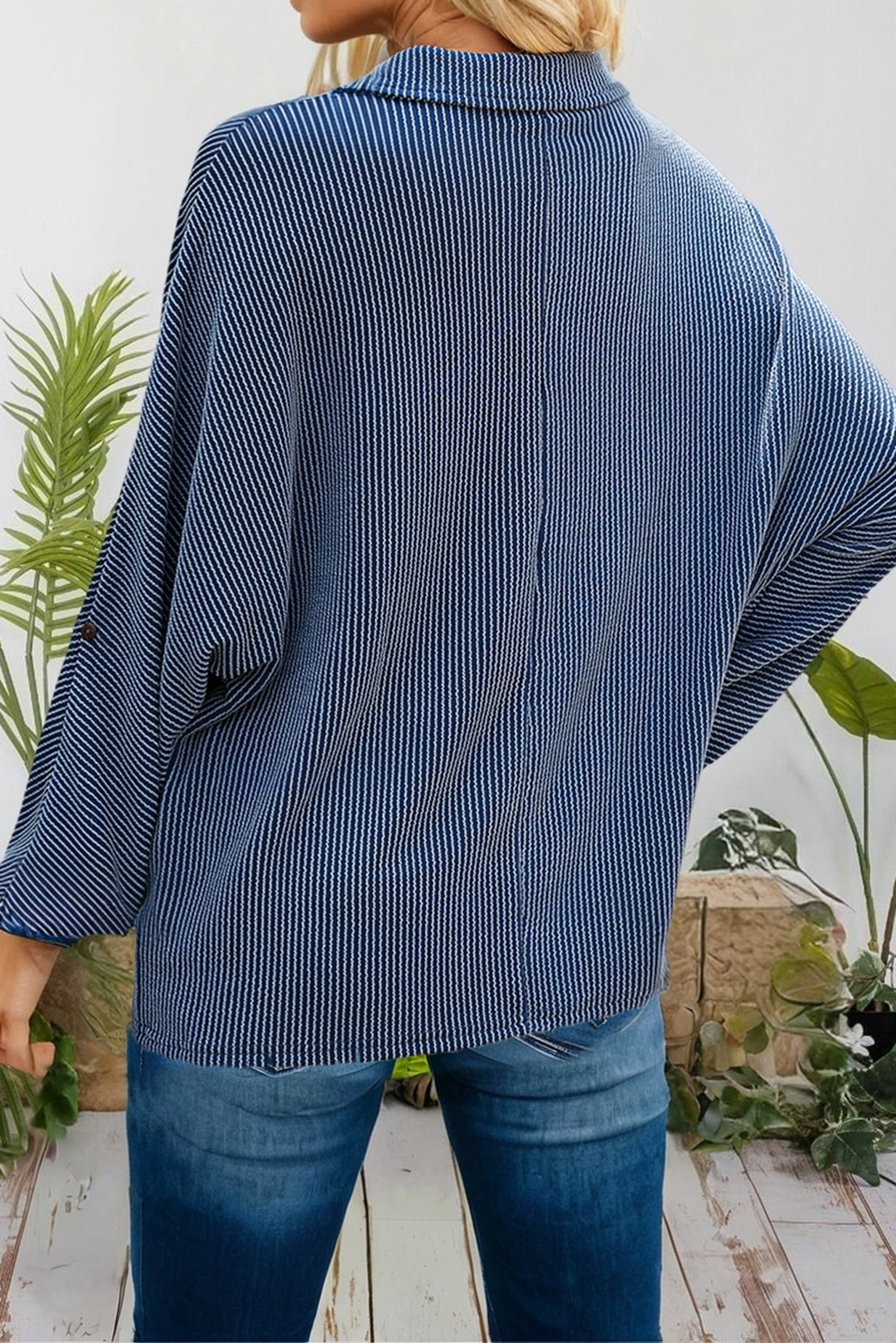 66DISCO - Wholesale Knit Top - Women's - Oversized Ribbed Henley Top with Roll up Sleeve (S-2XL)1