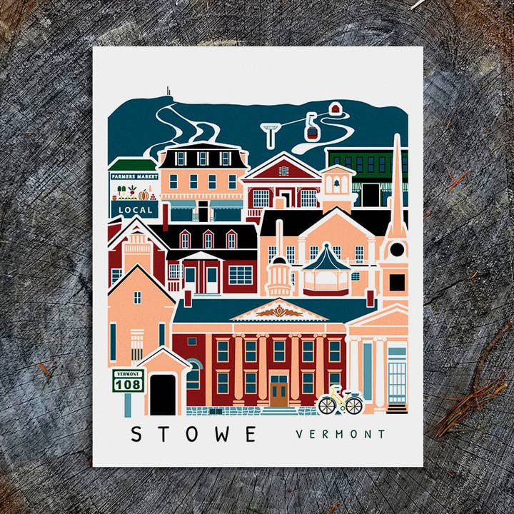 Reisposter van Stowe Vermont voor wholesale door Soijen Illustrations