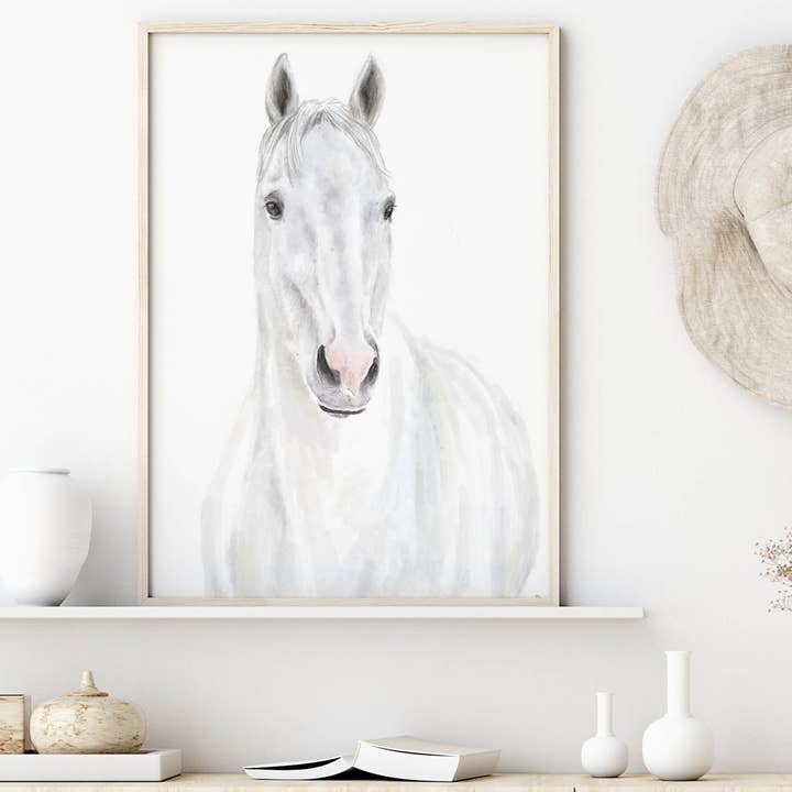 Hvid Hest Wall Art Print for engroshandel hos Triple Studio