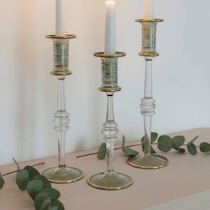 Long Stem Blown Glass Candle Holder - Green for wholesale by Dandarah