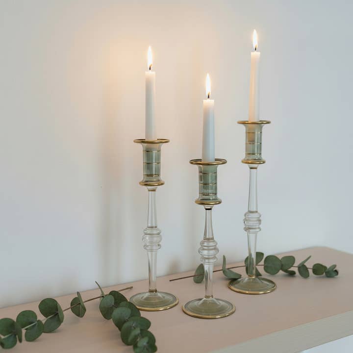 Long Stem Blown Glass Candle Holder - Green for wholesale by Dandarah (Ships from USA)