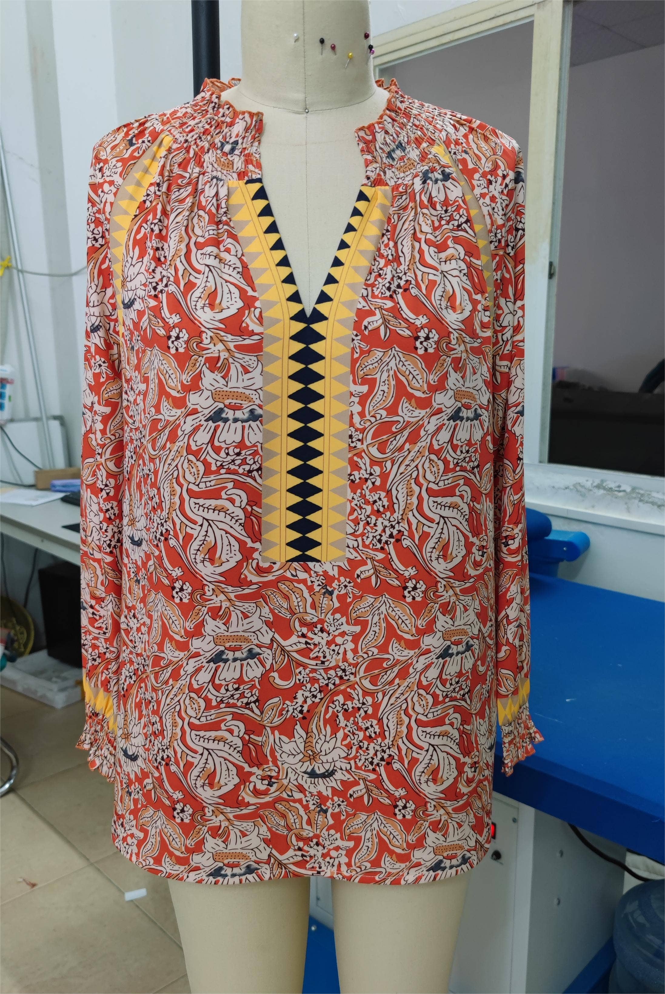 Red Bohemian Style Flare Sleeves Floral Top BBSP026 for wholesale on Faire1