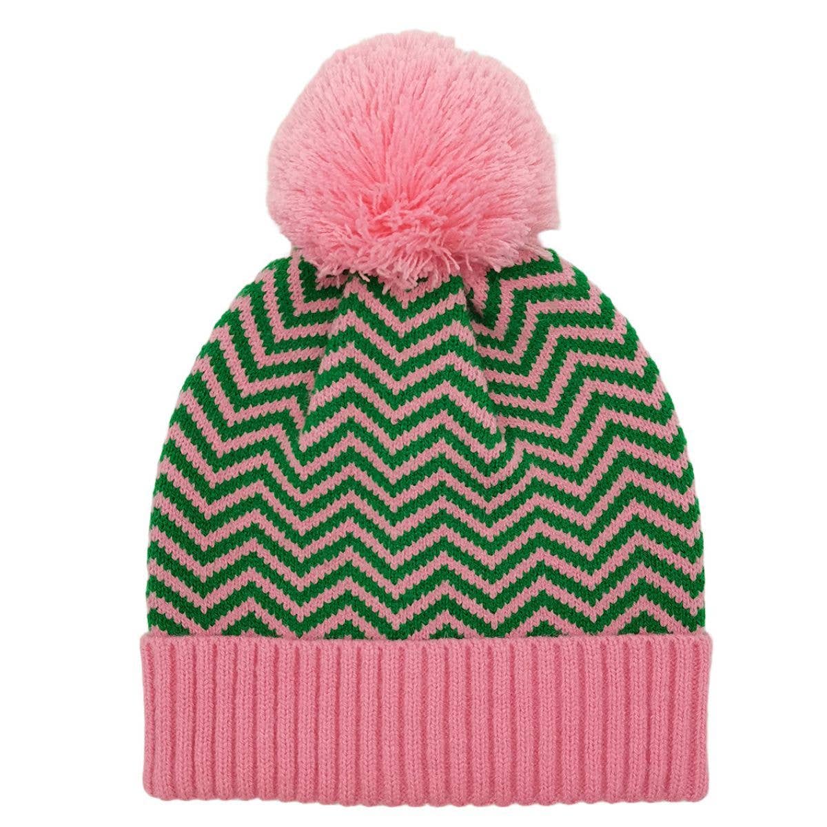 Pink Green Zig-Zag Beanie for wholesale on Faire1