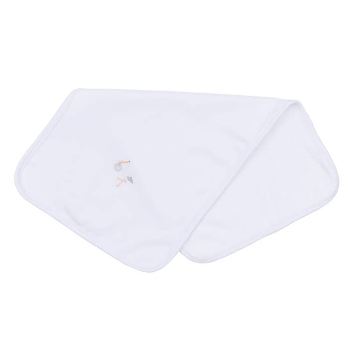 Vintage Stork Burp Cloth - White for wholesale by Magnolia Baby