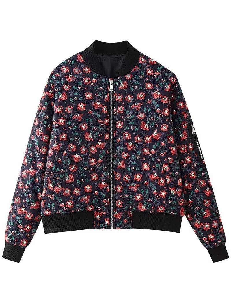 safistyle – wholesale Bomber jacket – Women’s – Floral Print Zipper Bomber Quilted Jacket17