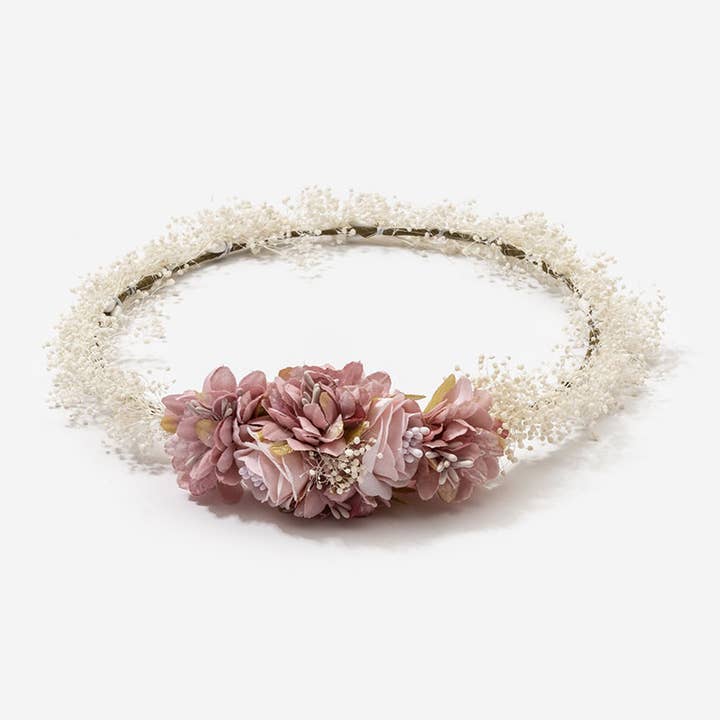 Couronne de cheveux avec ornement floral et haleine de bébé pour la vente par Siena Hair Accessories