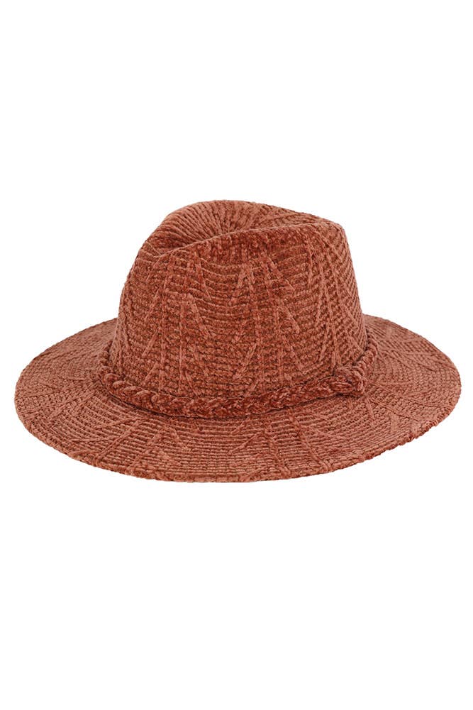 Hana - Vente Chapeau en feutre - femme - Fedora d'hiver à motif chenille et bande tressée2