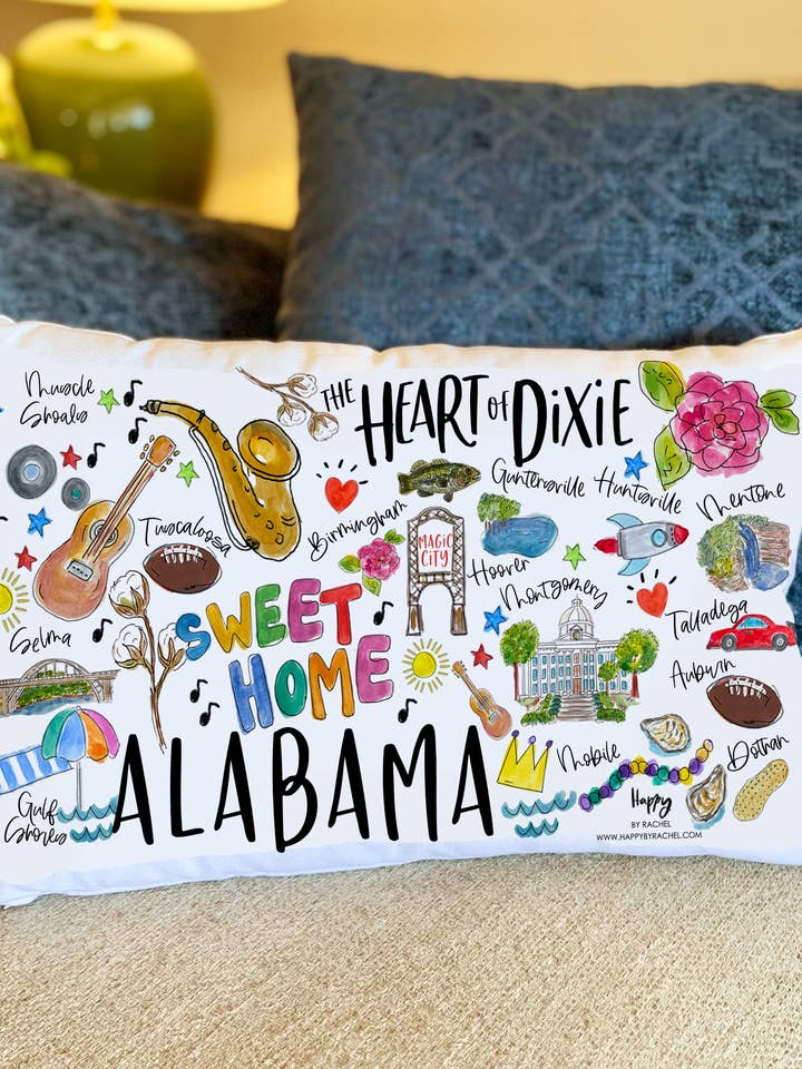 State of Alabama Double Sided Lumbar Pillow for wholesale by Happy By Rachel, LLC