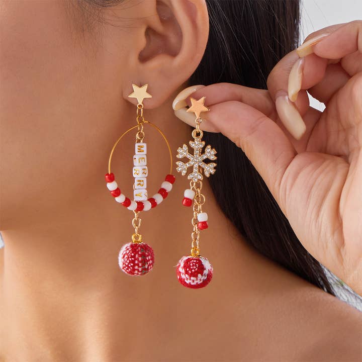 UNISHE - Wholesale Gauge/plug earrings - Christmas Tree Snowflake Pendant Beaded Earrings ZK375611