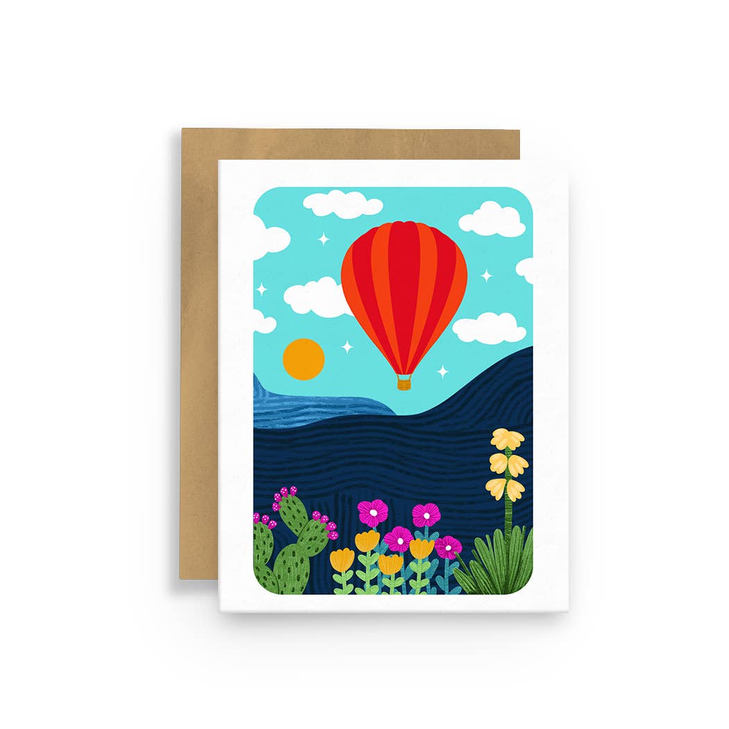 Squidly Designs – Großhandel Grußkarten für den Alltag – Grußkarte - Bunter Heißluftballon Wüste Südwesten