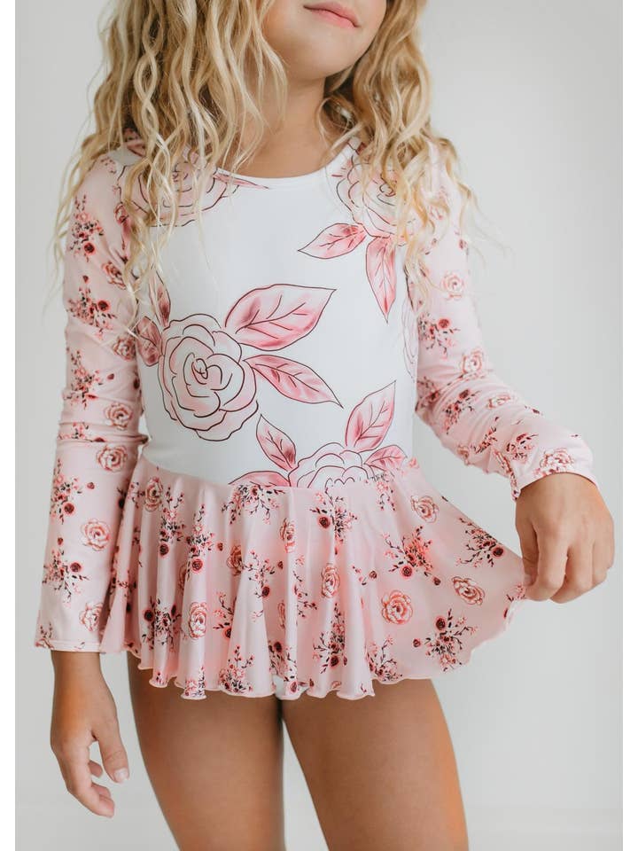 Oopsie Daisy - Wholesale Leotard - Kids - Kids Dusty Pink Rose Dance Long Sleeve Skirted Leotard