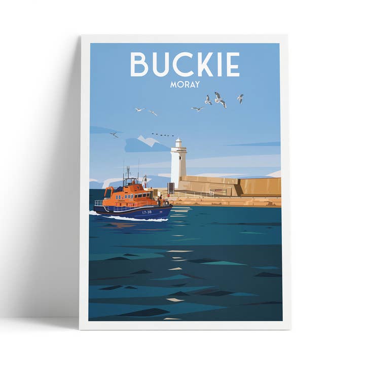 Printagonist – wholesale Art print – Buckie Moray Print - Lighthouse - Pier - Harbour - Lifeboat0