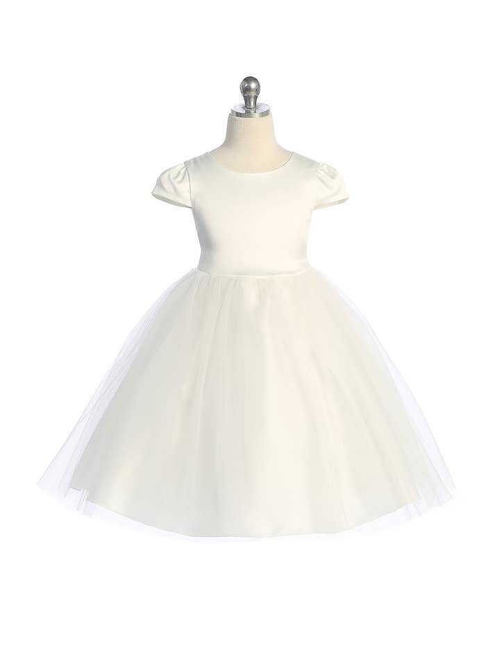Kid's Dream - Wholesale Dress - Kids - Capped Sleeve Satin & Tulle Girls Dress with Plus Sizes