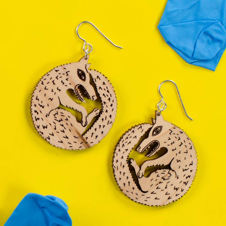 Wood Wolf Earrings Small for wholesale by Darling Marcelle