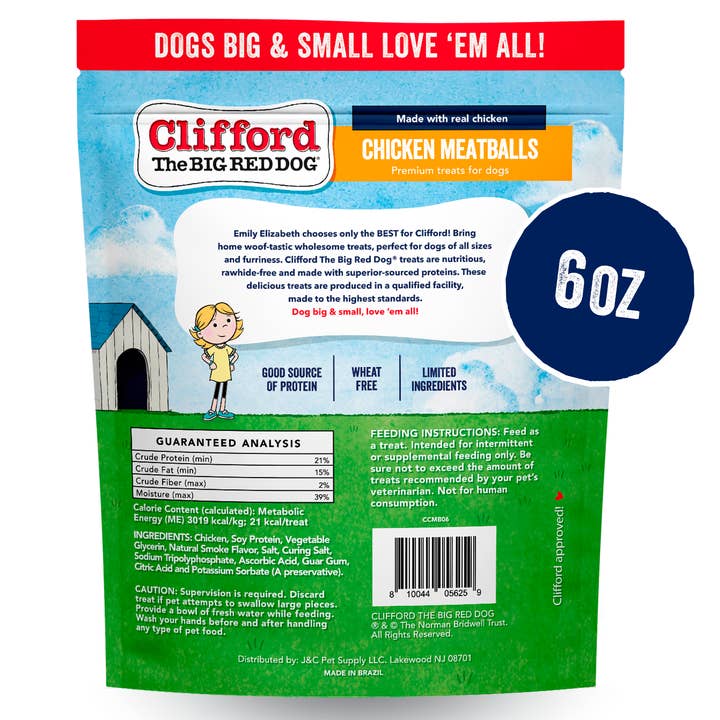 J&C PET SUPPLY LLC – Großhandel Leckerlis – Hund – Clifford The Big Red Dog Hühnerfleischbällchen, 6 Unzen Kaugummi