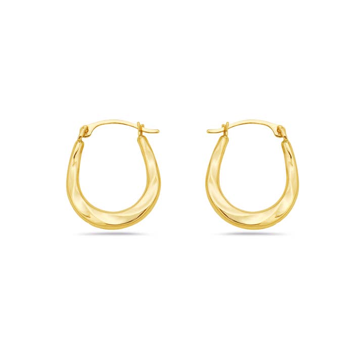 Pori Jewelry - Wholesale Hoop Earrings - Solid Gold Twist Design Oval Shape Hoop Earrings