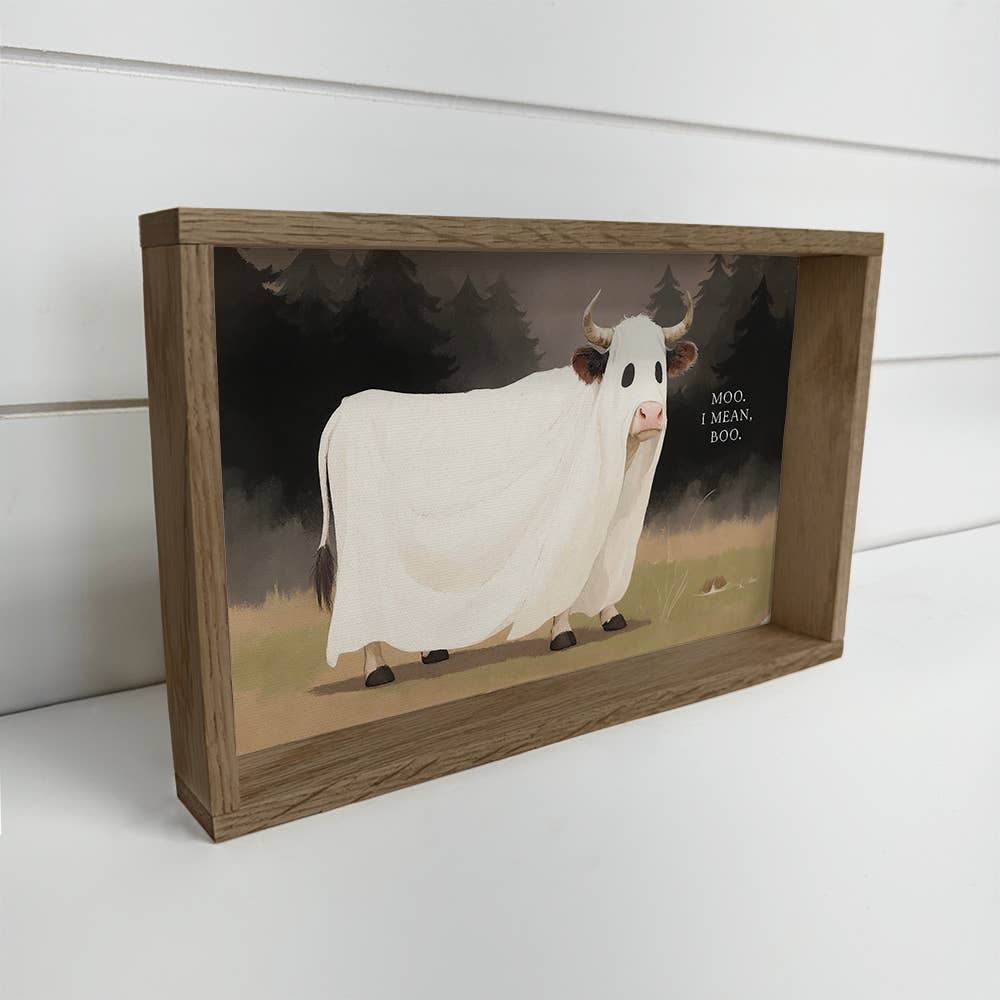 Hangout Home - Wholesale Art Print - Cow Ghost - Funny Cow Halloween Canvas Art - Wood Framed Art0