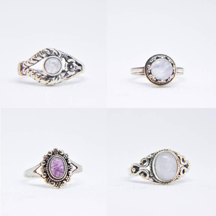 Zumki – wholesale Cocktail/Statement Ring – Blandad blandad metall silver naturlig ädelstenring2