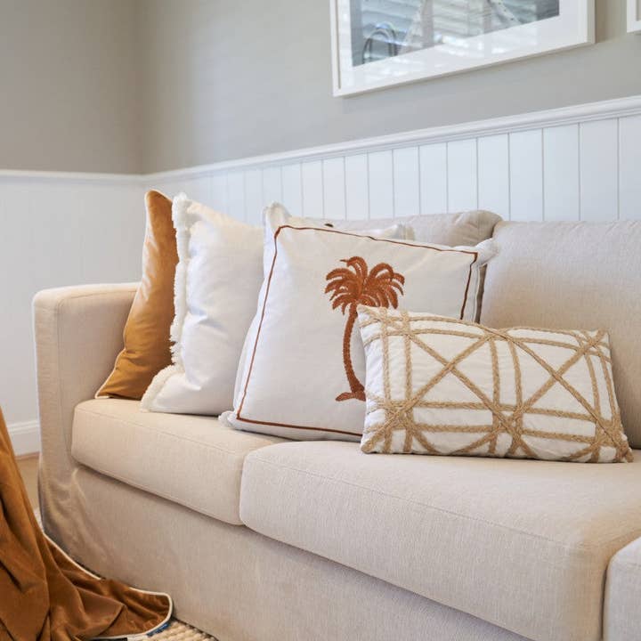 Mirage Haven - Wholesale Throw pillow cover - PALM COVE Palm Tree Brown and White Cushion Cover 50 cm by 52