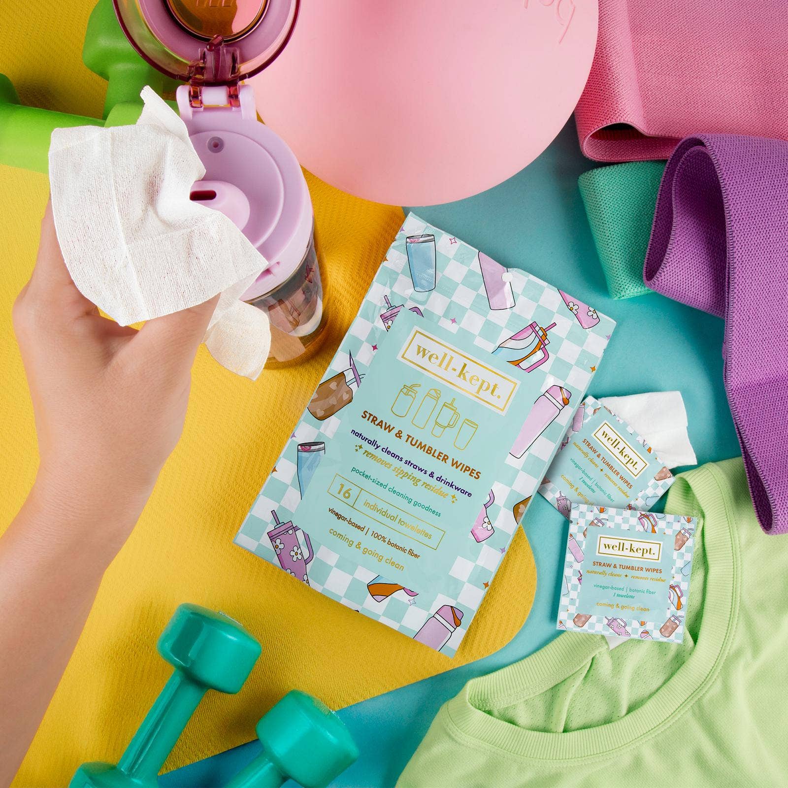 Well-Kept, Screen Wipes – Pano de limpeza por atacado – Palhinhas + Toalhetes para Copos – 16 Unidades3