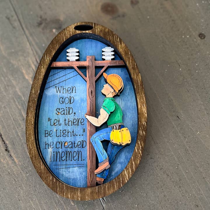 OBX Prep - Wholesale Ornament - Lineman Hand Painted Wood Christmas Tree OrnamentÂ