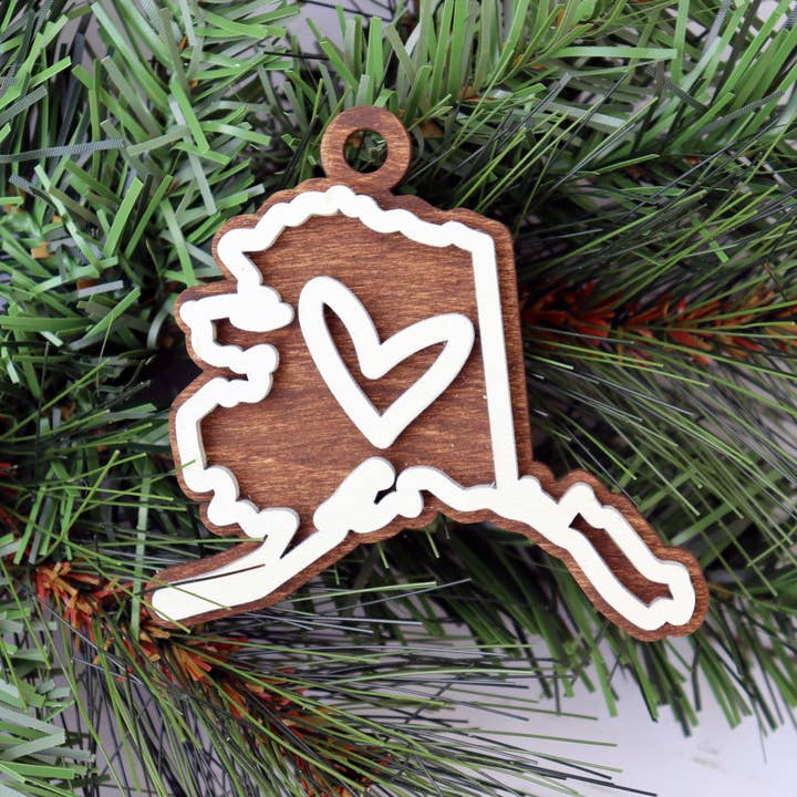 Alaska Layered Wood Christmas Ornament for wholesale by The Trendy Traveler