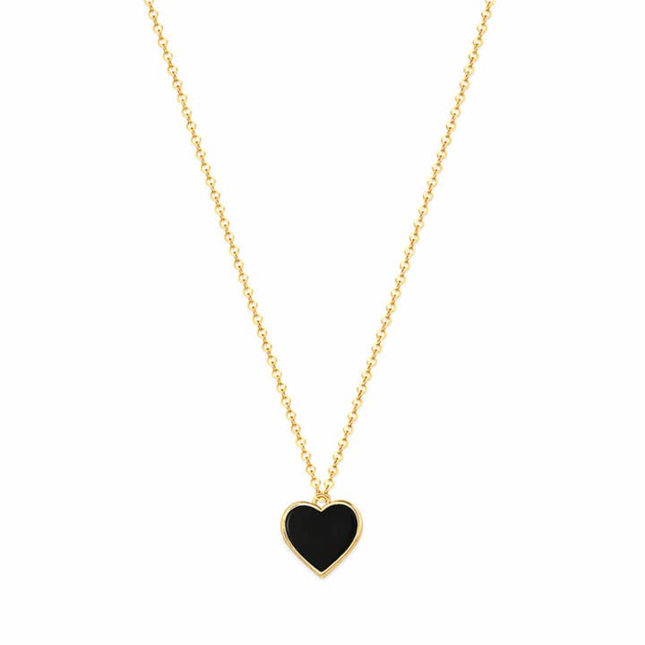 Collier en forme de cœur doré de 18 pouces avec fermoir magnétique, noir pour la vente par Rejected Hearts Club