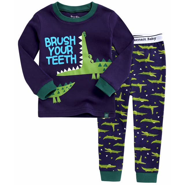 Croco Teeth Cotton Long Sleeve PJs for wholesale by Vaenait Baby