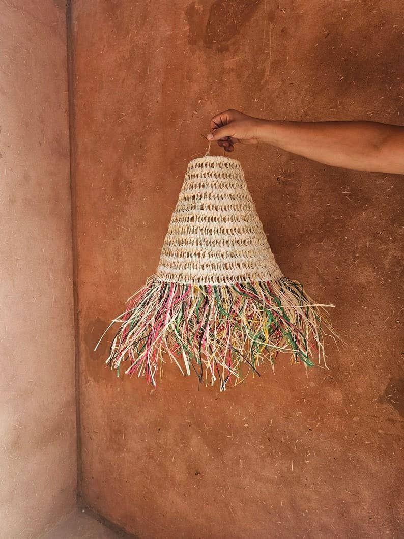 Melecraft - Venta al por mayor Lámpara de araña y colgante - Lámpara colgante marroquí de paja con flecos multicolores2