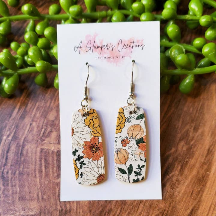 A Glamper's Creations LLC - Wholesale Dangle Earrings - Boho Floral Mini Bar Leather Earrings