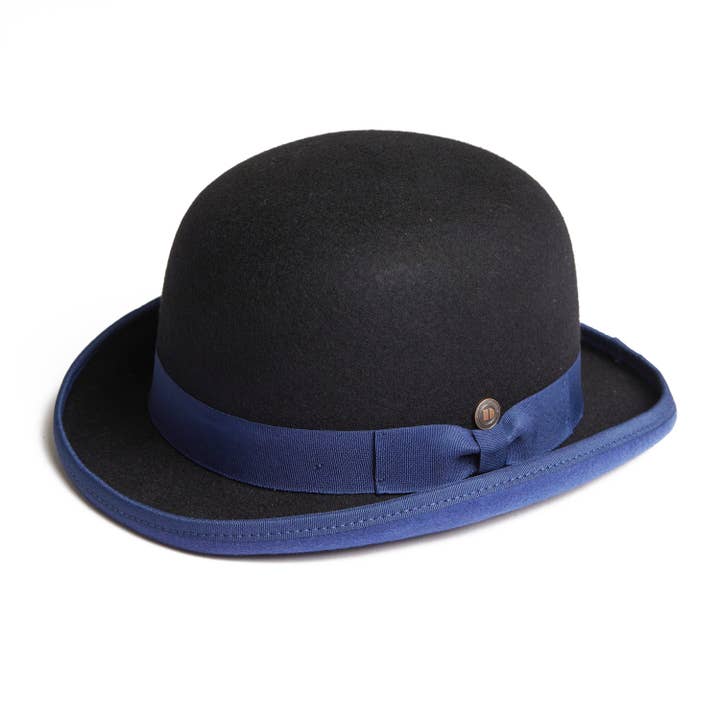 Brooke wool felt bowler derby hat - Black/Blue for wholesale by Dasmarca Hats