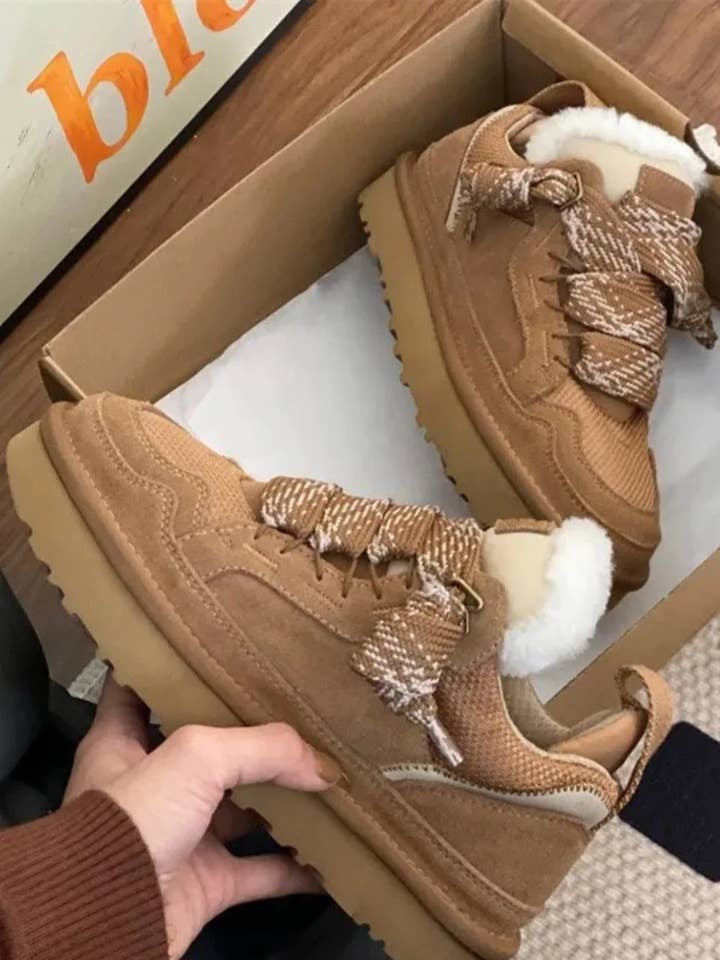 Chestnut Designer Fur Lined Lace-Up Trainers for wholesale on Faire6