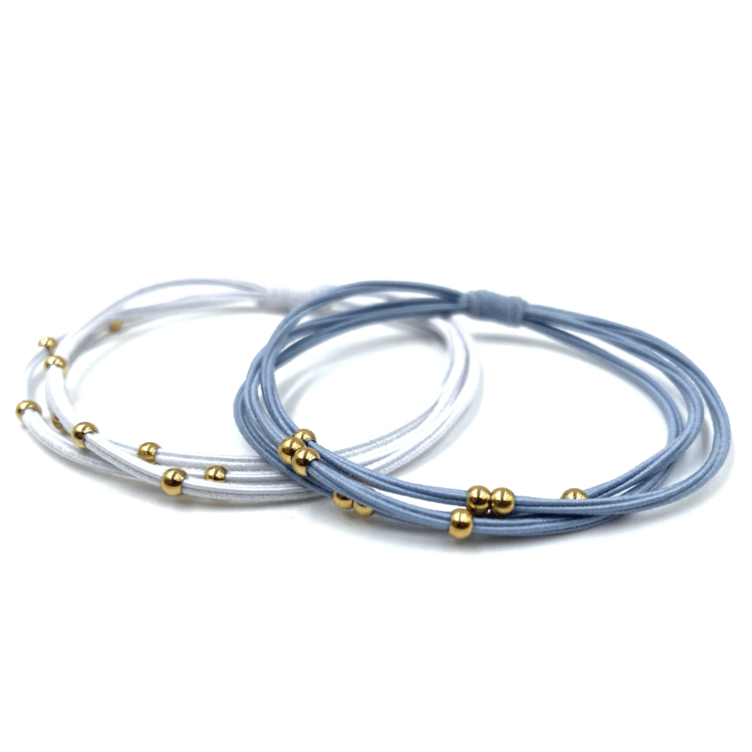erin gray - Wholesale Hair Tie - 3mm Gold Water Pony Waterproof Bracelet Hair Bands in Light Blue and White(#4)2