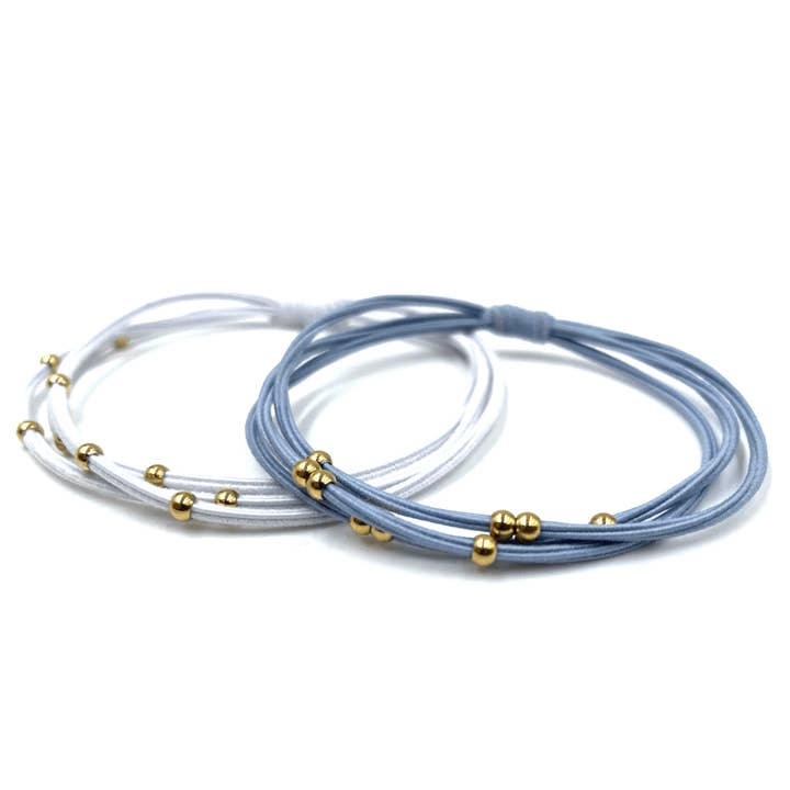 erin gray - Wholesale Hair Tie - 3mm Gold Water Pony Waterproof Bracelet Hair Bands in Light Blue and White(#4)2