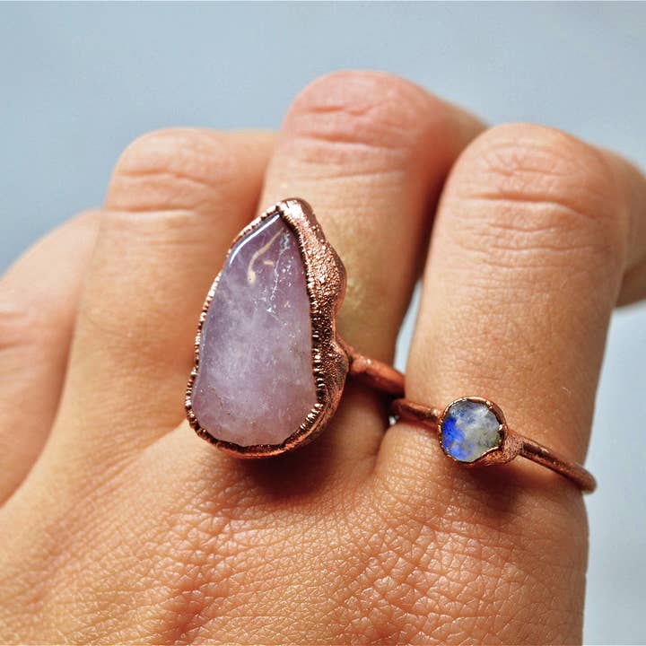 Daddy Daughter Jewelry - Wholesale Cocktail/Statement Ring - Rose Quartz Copper Ring | Pink Quartz Ring4