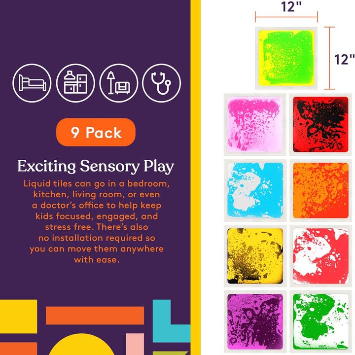 Special Supplies - Wholesale Toy Set - Kids - Square Floor Liquid Tiles for Kids, Set of 9