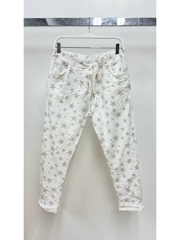 VENTI6 - Wholesale Pants - Women's - STAR FALL PRINT CRINKLE JOGGERS (6175-STARFALL)