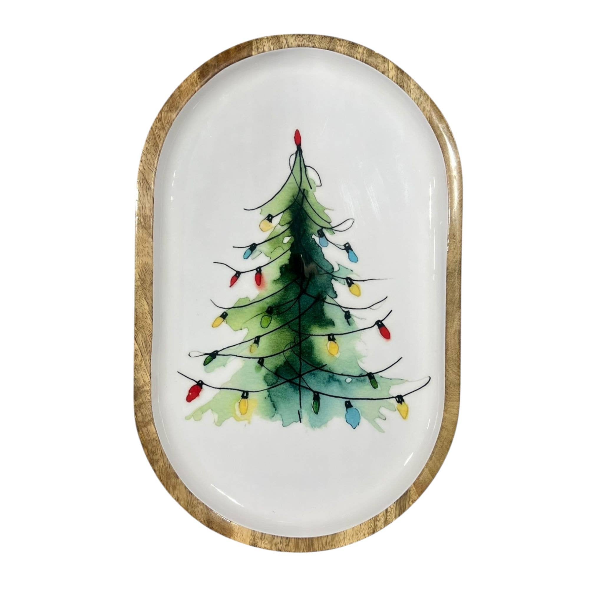 My Casita - Wholesale Decorative Tray - Holiday Tree with Lights Oblong Tray H-205 PREORDER1