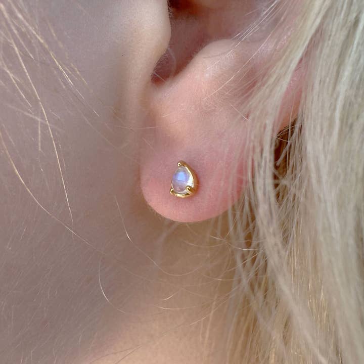 Pear Moonstone Studs - Gold for wholesale by Lupine Lane Co.