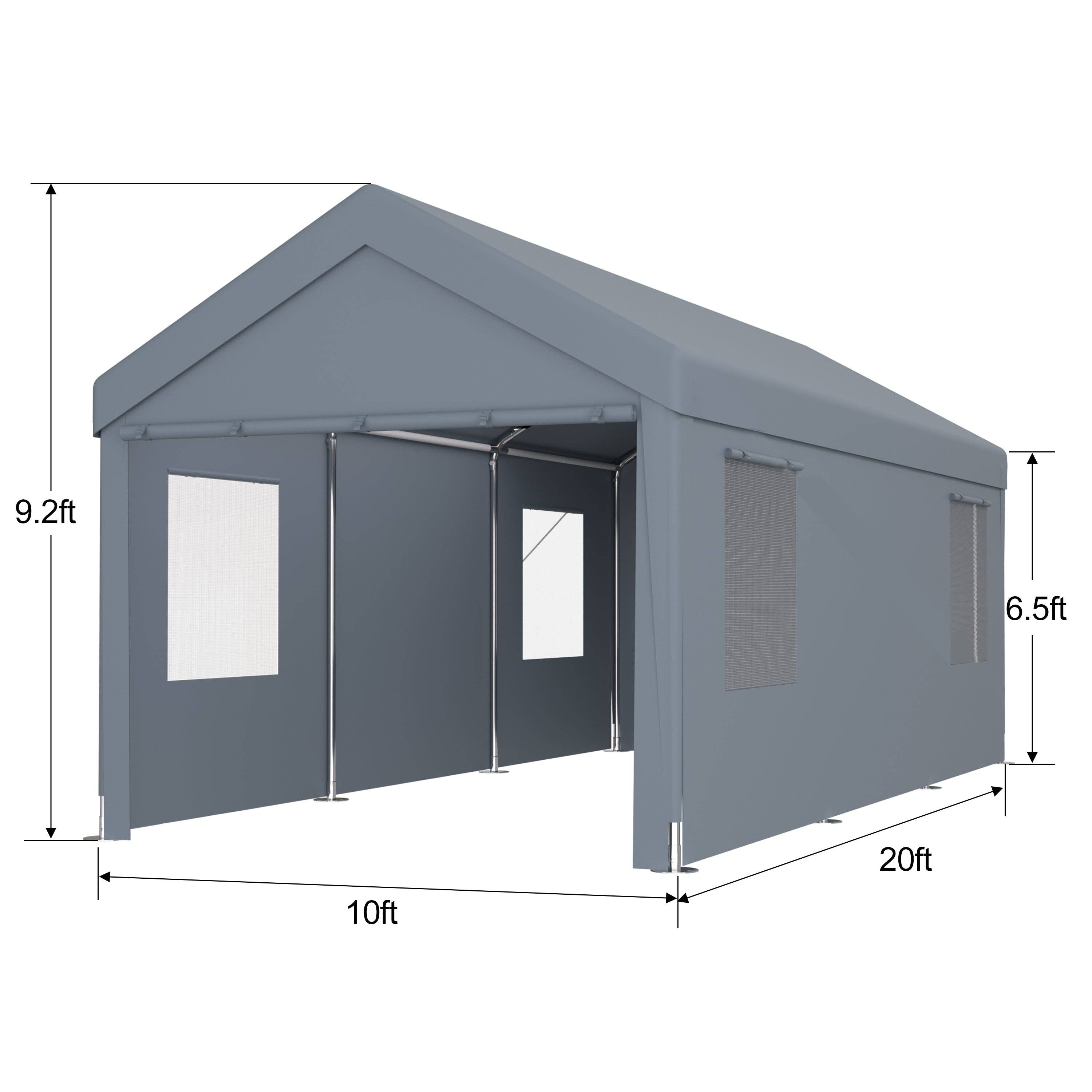 39F Inc. - Wholesale Tent - 10x20ft Heavy Duty Portable Carport Garage with Doors, Grey25