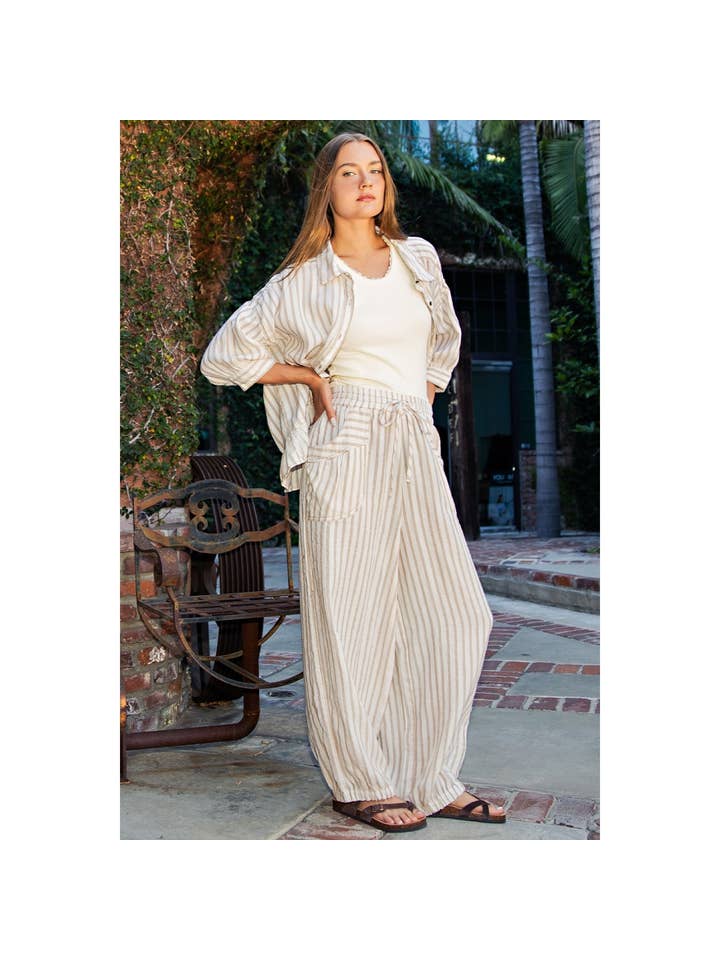 COTIERRA - Wholesale Lounge Set - Women's - STRIPE SOFT WASH LINEN BLENDED PANTS5