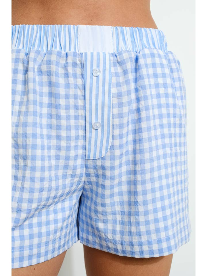 Blue GINGHAM COMBO BOXER SHORTS for wholesale on Faire
