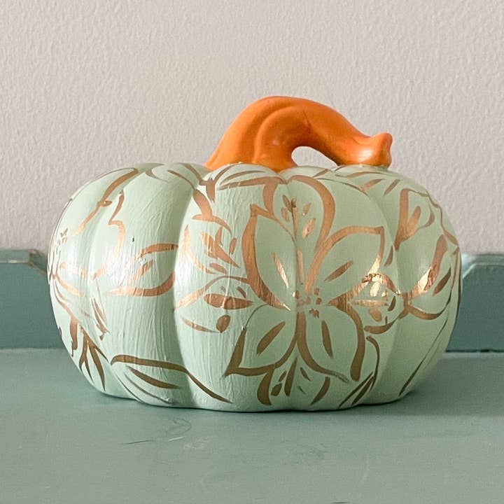 Mint and Gold Small Pumpkin for wholesale by Jessica Reynolds Art