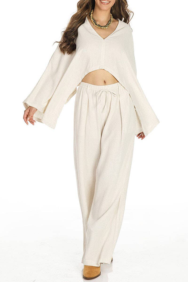 ROUSSEAU - Vente Ensemble haut et pantalon (PAS d'intérieur) - Femme - ENSEMBLE EN LIN AVEC HAUT COURT À MANCHES LONGUES ET PANTALON LARGE1