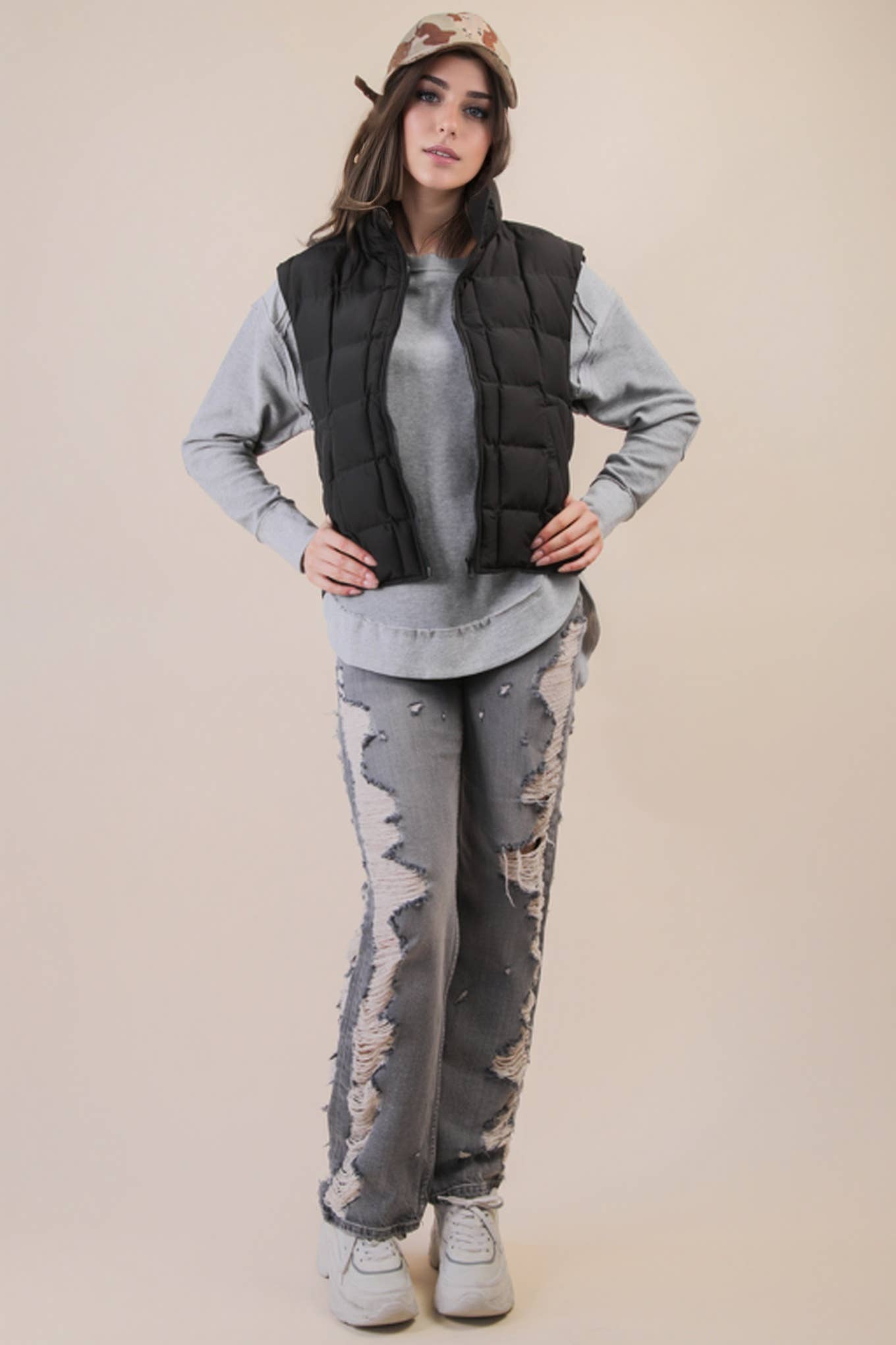 VERY J - Wholesale Outerwear Vest - Women's - NJ90282-Solid & Leopard Puffer Padded Warm Vest2