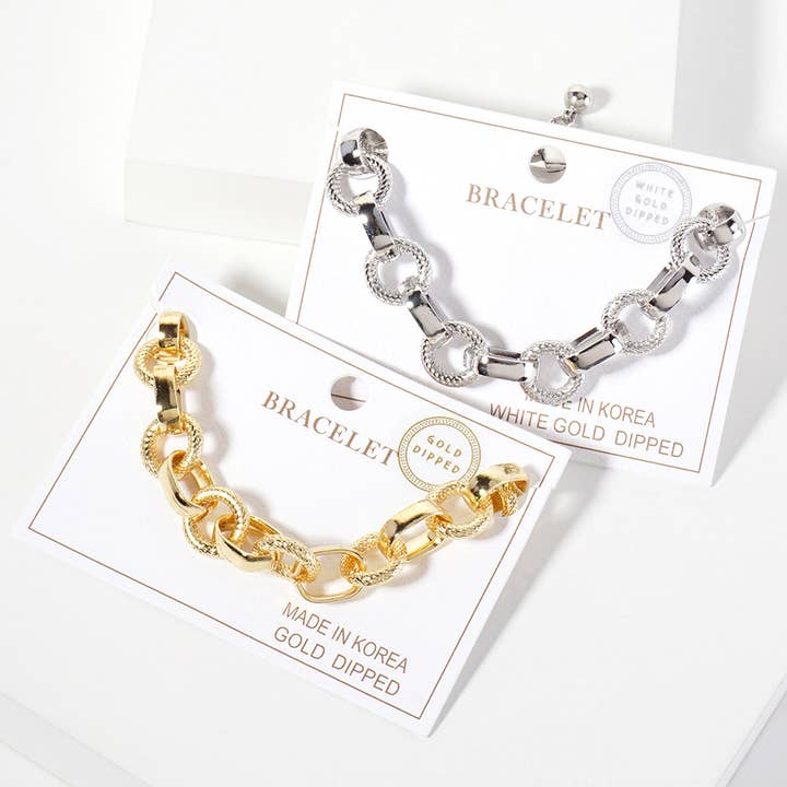 Pulsera de cadena gruesa con eslabones texturizados bañados en oro para venta al por mayor de Sensibling Corp.