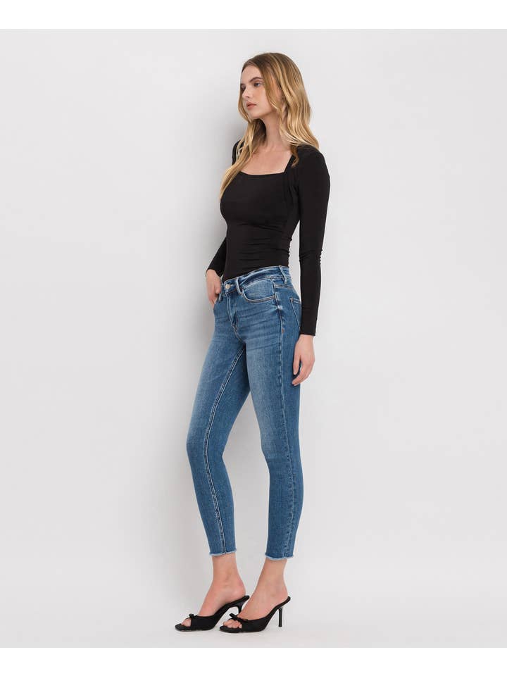 WOLF N CRANE MID RISE RAW HEM CROP SKINNY JEANS V2159M for wholesale on Faire