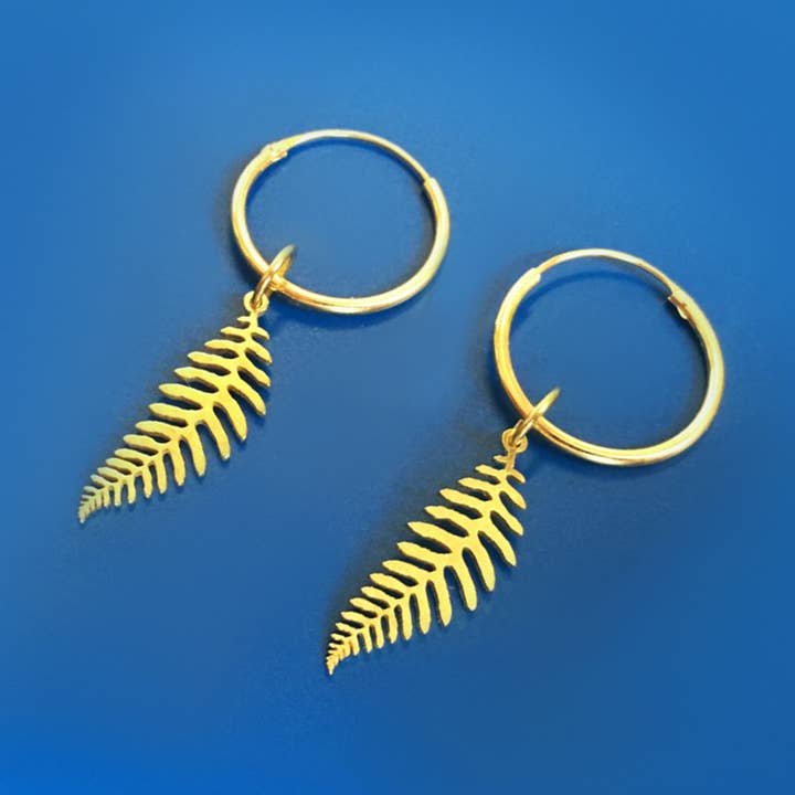 Pendientes de aro dorados con forma de helecho para venta al por mayor de All Things We Like