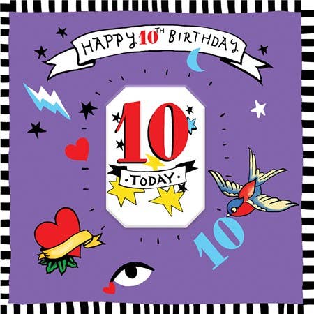 Tattoo Birthday Card - 10 Today for wholesale by Sooshichacha