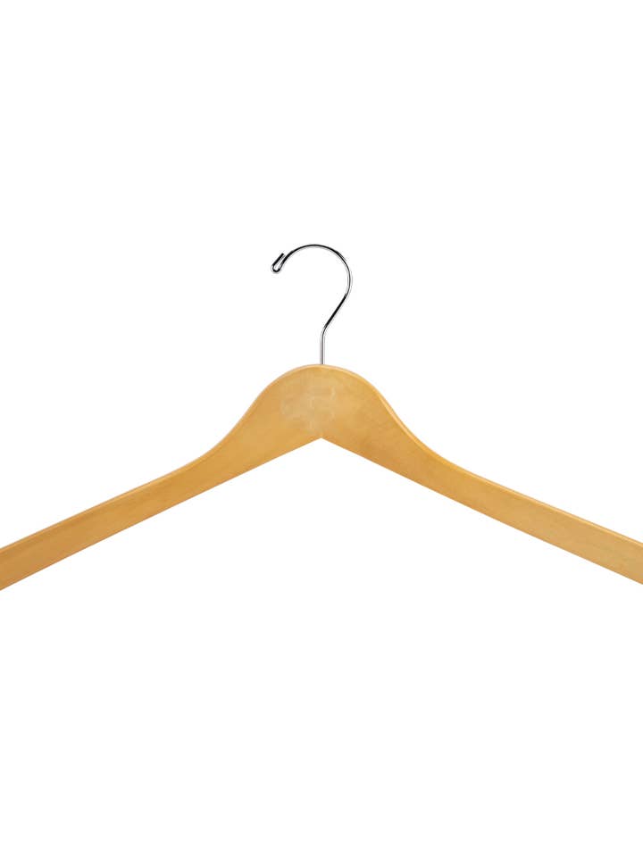 17" Contoured Natural Wood Coat Hangers - Case of 50 for wholesale by Store Supply Warehouse